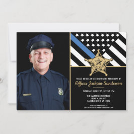 Polis tunn blå linje Flagga Foto Pensionärsfest Inbjudningar