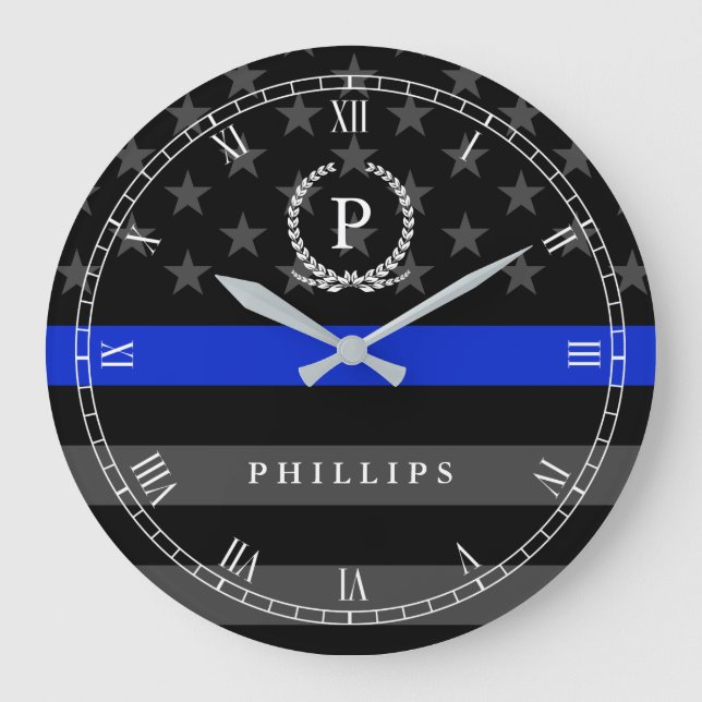 Polis utformad amerikanska flagganMonogram Stor Klocka (Framsida)