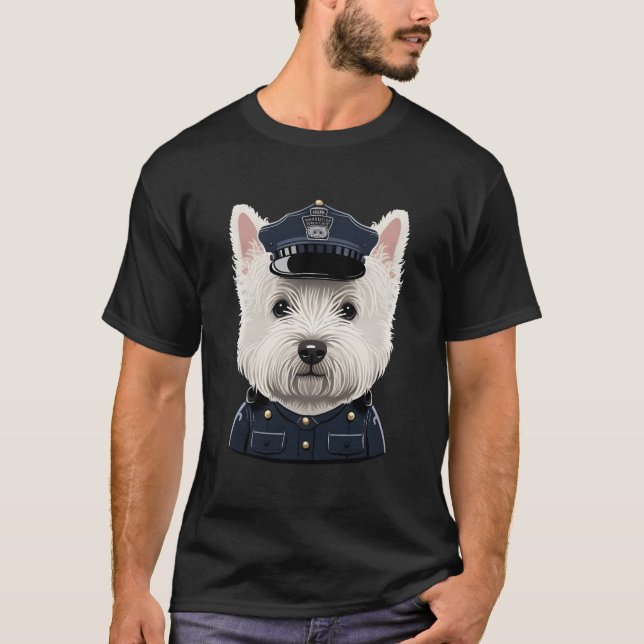 Polis Westie På Polis West Highland Vit T Shirt (Framsida)