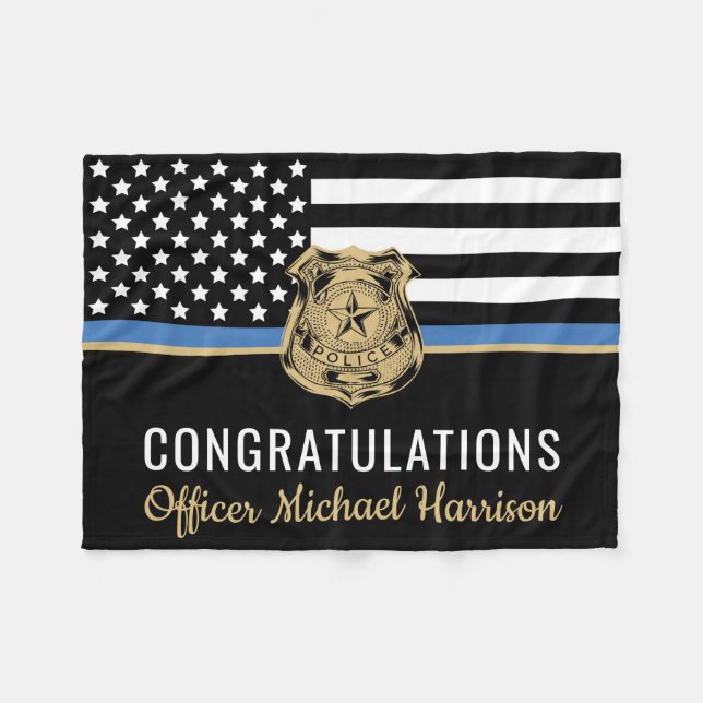 Polisakademin Studenten Thin Blue Line Flagga Fleecefilt (Framsidan (Horisontell))