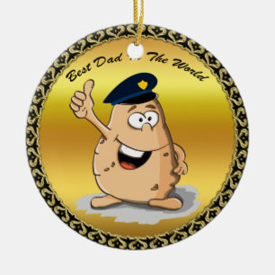 Polisansvarig potatis med blått polishatt julgransprydnad keramik