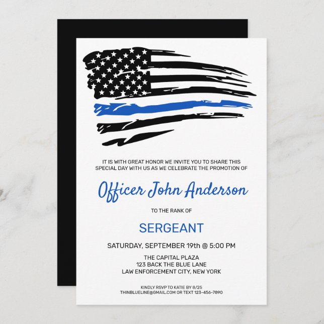 Polisansvarig Thin Blue Line Party Invi Inbjudningar (Fram/baksida)