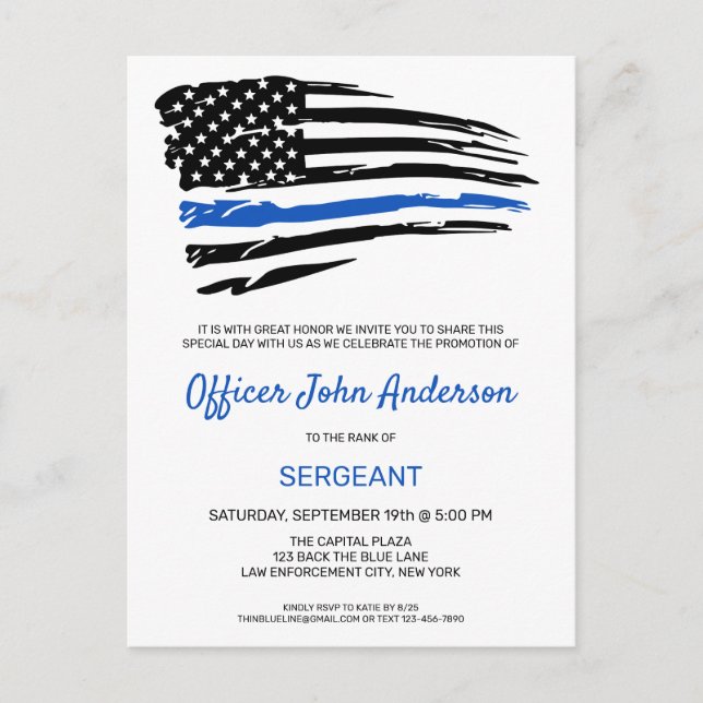 Polisansvarig Thin Blue Line Party  Meddelande Vykort (Framsida)