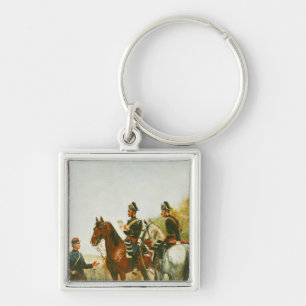 Polisar på en kontroll turnerar fyrkantig silverfärgad nyckelring