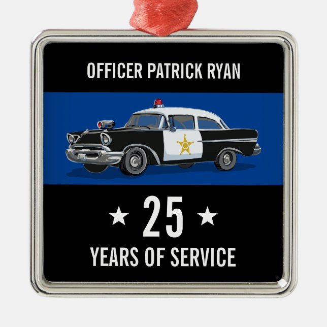 Polisår Pension Vintage bil Monogram Namn Julgransprydnad Metall (Framsidan)