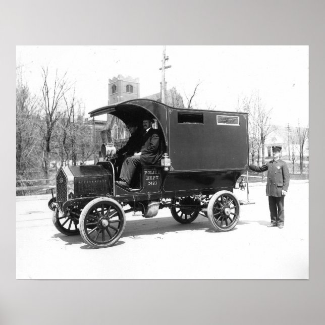 Polisarrestvagn, 1909. Gammalt fotografi Poster (Framsidan)