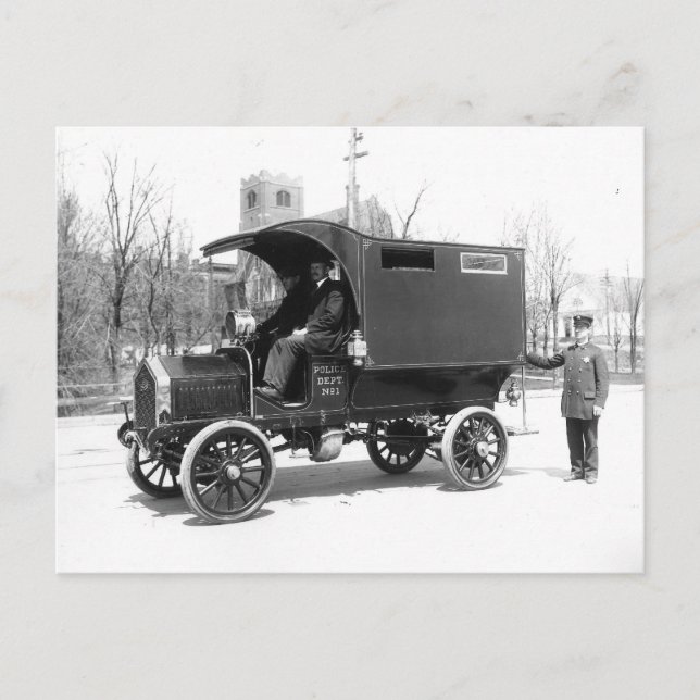 Polisarrestvagn, 1909. Gammalt fotografi Vykort (Framsida)