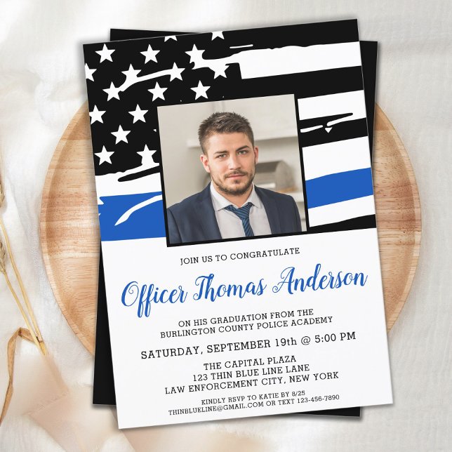 Polisassistent i Studenten Photo Thin Blue Line Inbjudningar (Skapare uppladdad)