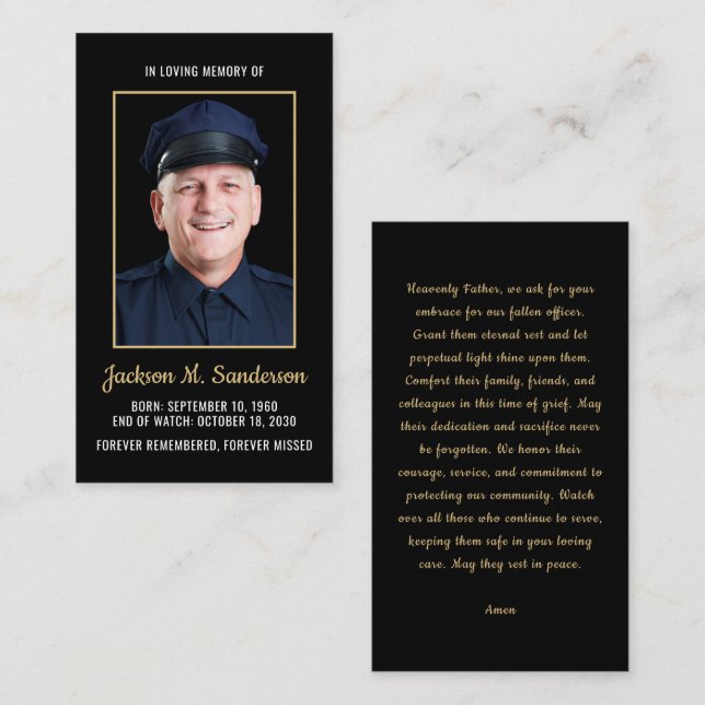 Polisassistent Memorial Photo Prayer Card (Fram/baksida)
