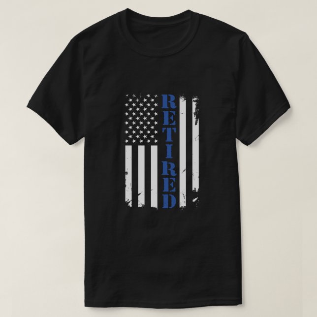 Polisassistent, stolt Retrött Thin Blue Line Flagg T Shirt (Design framsida)