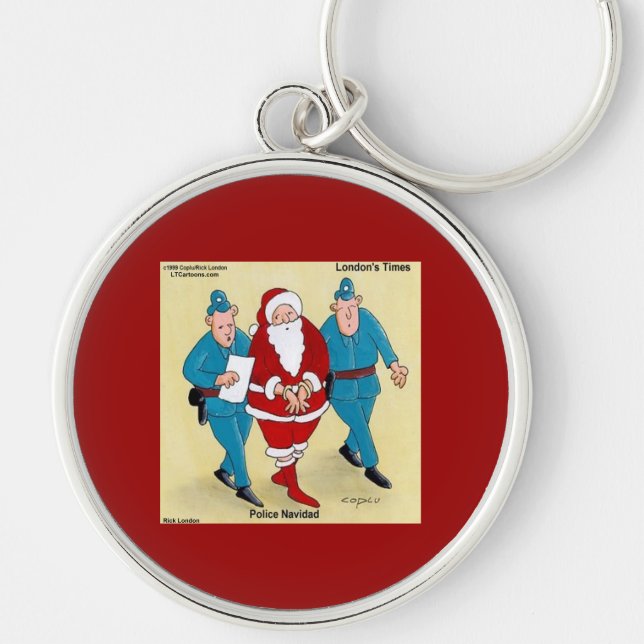 Polisassistent: Tomten har varit väldigt dålig Rund Silverfärgad Nyckelring (Framsidan)