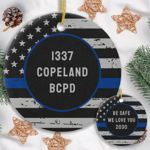 Polisassistent vid Thin Blue Line Tillsatta lagar Julgransprydnad Keramik