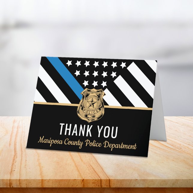 Polisavdelning Thin Blue Line Tillsatta lagar Tack Kort (Police Department Thin Blue Line Law Enforcement Thank You Card)