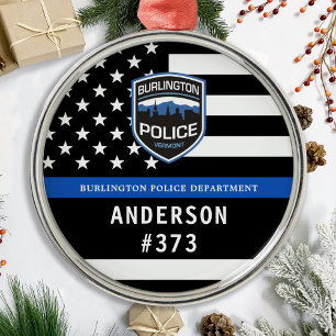 Polisavdelningen Anpassningsbar Logotyp Blue Tills Julgransprydnad Metall