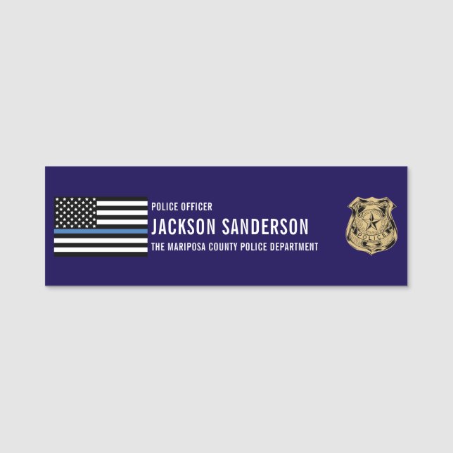 Polisavdelnings Officer Blue Line Anställd Namnbricka (Framsida)