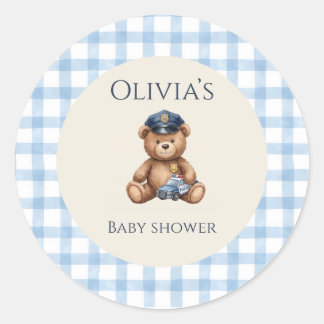 Polisbamse Gingham Baby Shower Runt Klistermärke