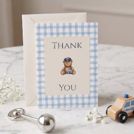 Polisbamse Gingham Baby Shower Tack Kort