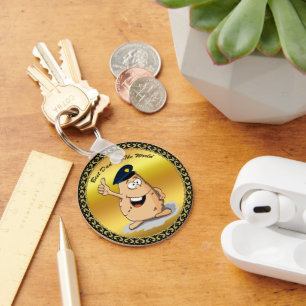 Polisbefäl potatis med blå polishatt nyckelring