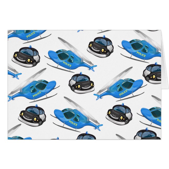 Polisbil och helikopter hälsningskort (Framsidan Horizontal)