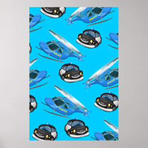 Polisbil och helikopter poster