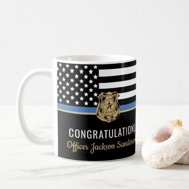 Polisblå Flagga Grattis Pension Kaffemugg (Med munk)