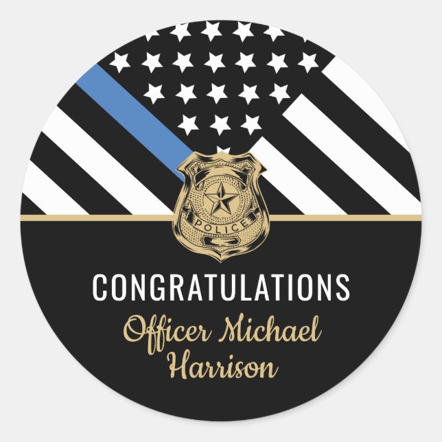 Polisblå Flagga Grattis Studenten Runt Klistermärke (Framsida)