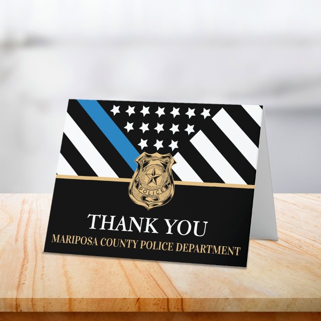 Polisblå linje amerikansk Flagga första svar Tack Kort (Police Blue Line American Flag First Responder Thank You Card)