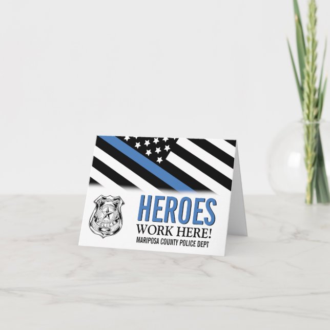 Polisblå linje amerikansk Flagga Heroes jobbar här Tack Kort (Framsida)
