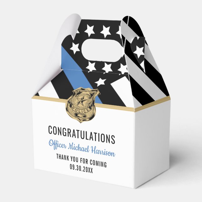 Polisblå linje Flagga Grattis Examen Presentaskar (Baksidan Sidan)