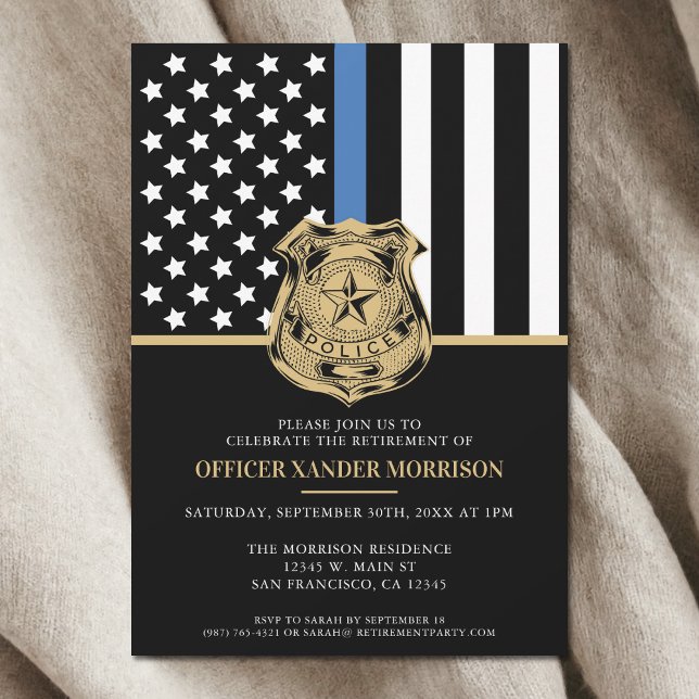Polisblå linje Pension Tillsatta lagar Thin Blue L Inbjudningar (Police Retirement Law Enforcement Thin Blue Line Invitation)