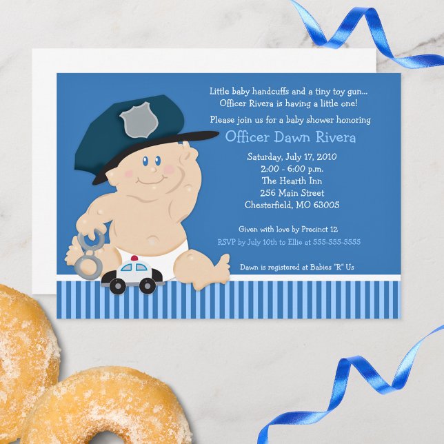 Polischef Baby Gravid Shower Baby Cop Inbjudningar (Police Officer Baby Cop Baby Shower Invitation)