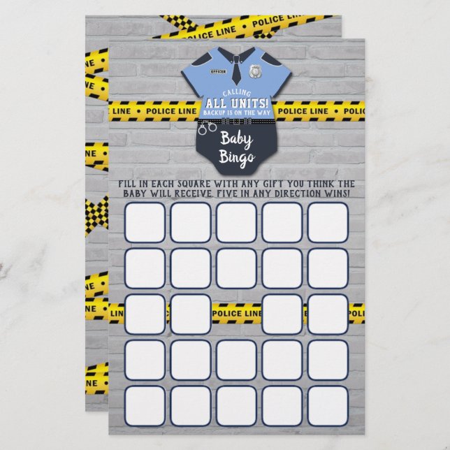 Polischef Baby Shower Bingo (Fram/baksida)