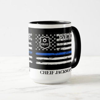 Polischef Blue Line Flagga Badge Coffee Mugg