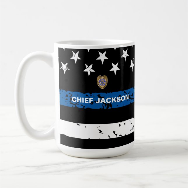 Polischef för Thin Blue Line Flagga Kaffemugg (Vänster)