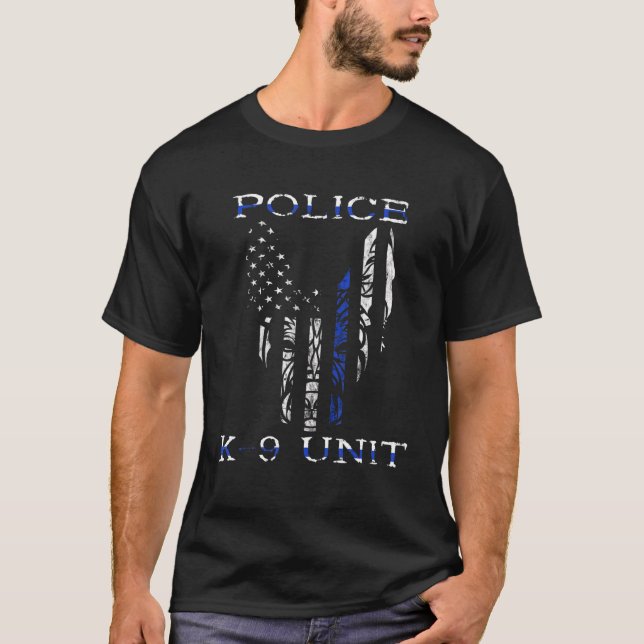 Polischef K9 Unit Hund Back Blue Police Tr T Shirt (Framsida)