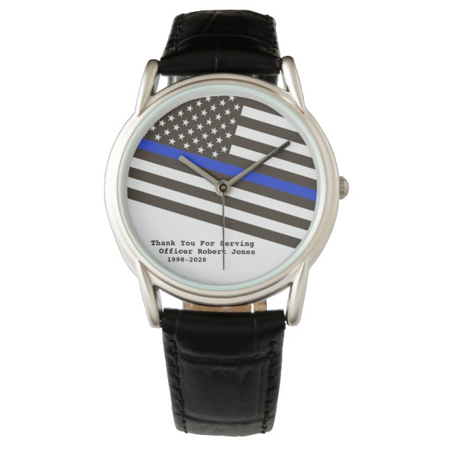 *~* Polischef Man Thin Blue Line Flagga Manar Armbandsur (Framsida)