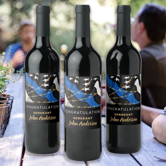 Polischef Party Blue Guld Grattis Vinflaska Etikett (Skapare uppladdad)