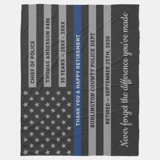 Polischef Pension Gift Thin Blue Line Flagga Fleecefilt (Framsidan)