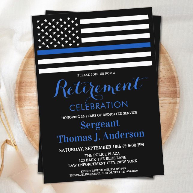 Polischef Pension Party Thin Blue Line Inbjudningar (Skapare uppladdad)
