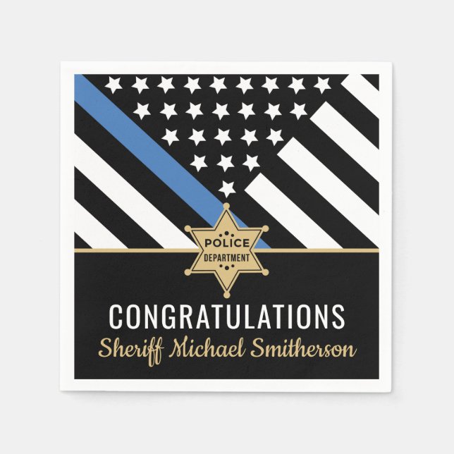 Polischef Pension Thin Blue Line Flagga Pappersservett (Framsidan)