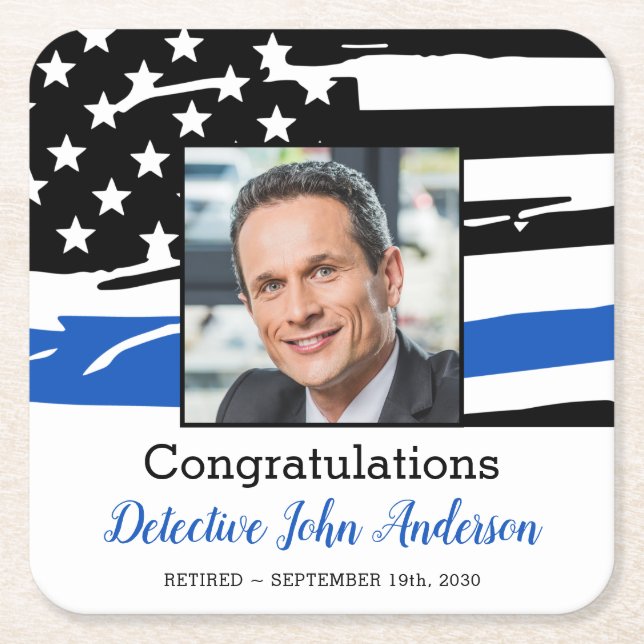 Polischef Photo Thin Blue Line Pension  Underlägg Papper Kvadrat (Framsidan)