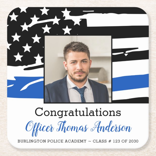 Polischef Photo Thin Blue Line Studenten Underlägg Papper Kvadrat (Framsidan)