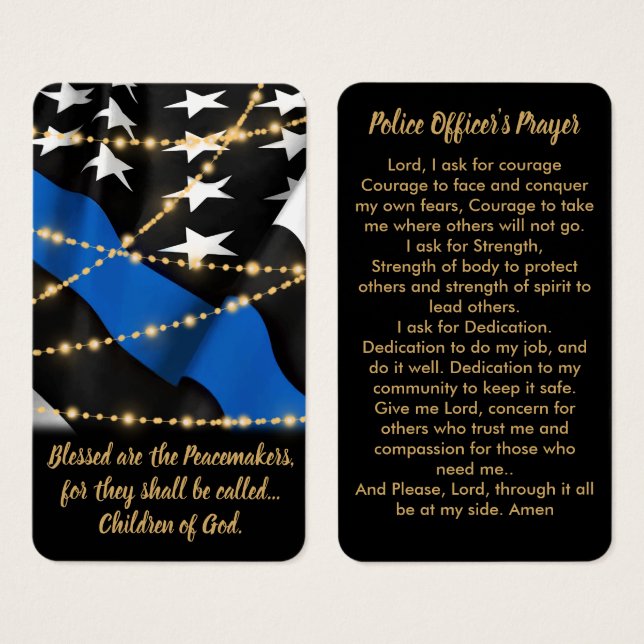 Polischef Prayer Card Thin Blue Line Guld Visitkort (Framsida & baksida)