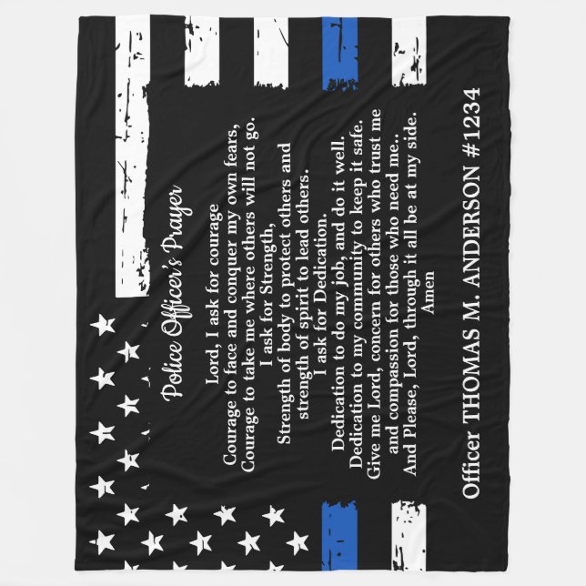 Polischef Prayer Gift Thin Blue Line Flagga Fleecefilt (Framsidan)
