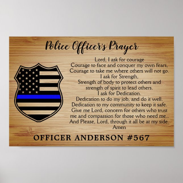 Polischef Prayer Rustic Thin Blue Line Flagga Poster (Framsidan)