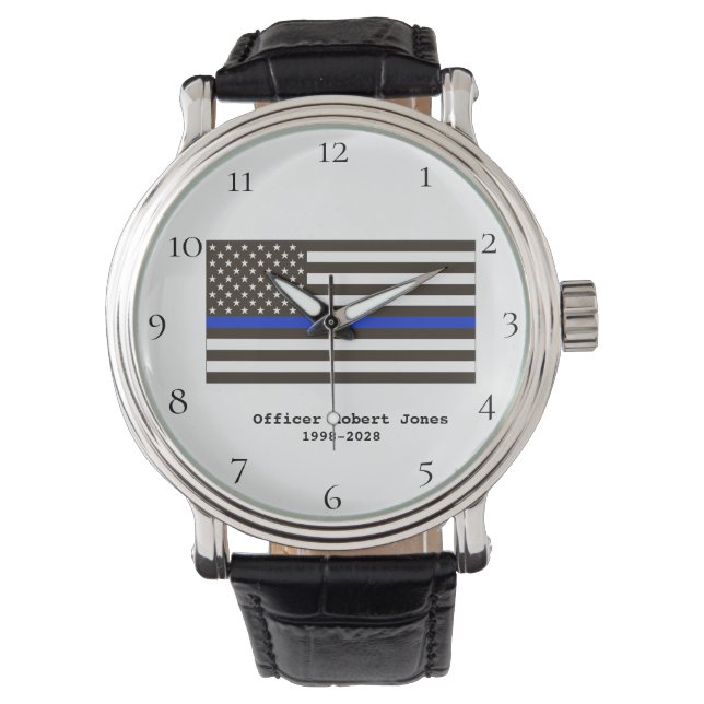 *~* Polischef Thin Blue Line Flagga Manar Armbandsur (Framsida)