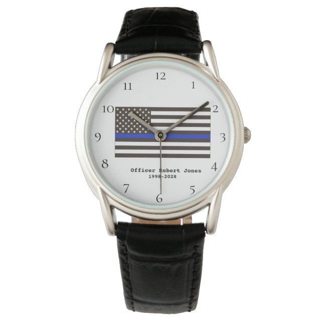 *~* Polischef Thin Blue Line Flagga Manar Armbandsur (Framsida)