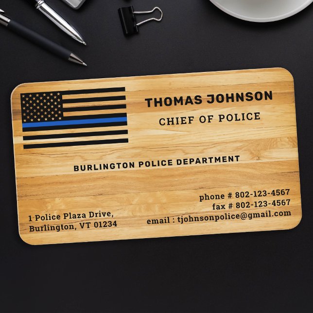 Polischef Thin Blue Line Flagga Rustic Wood Visitkort (Skapare uppladdad)