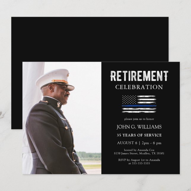 Polischef Thin Blue Line Pension Inbjudningar (Fram/baksida)