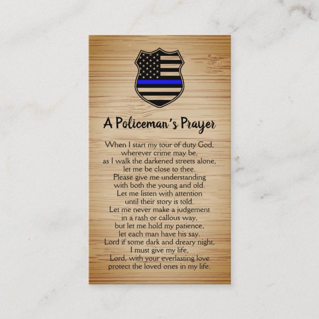 Polischef Thin Blue Line Policeman's Prayer Visitkort (Framsida)